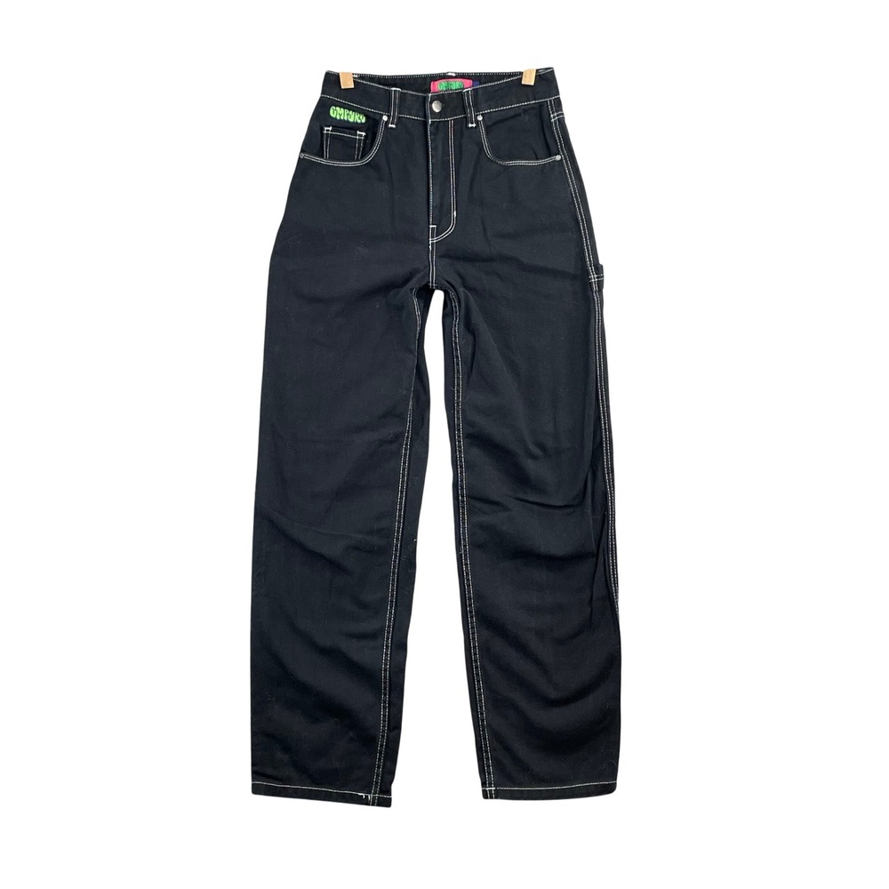 Empyre Carpenter Pants Women Size 2 Black Contrast Stitch Skate Streetwear Denim
